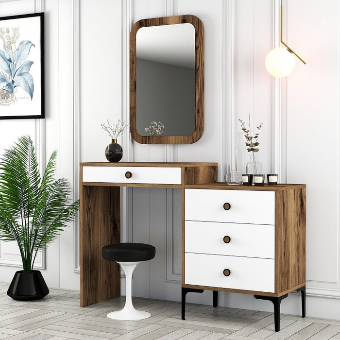 Hanah Home Lizbon 544 Cómoda con Espejo - Nogal y Blanco Hanah Home Lizbon 544 Cómoda con Espejo - Nogal y Blanco